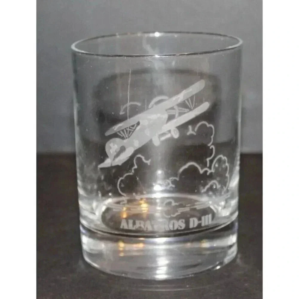 Vintage Glass Etched Albatros D- III Flying Aircraft Aviation Class Cup Tumbler